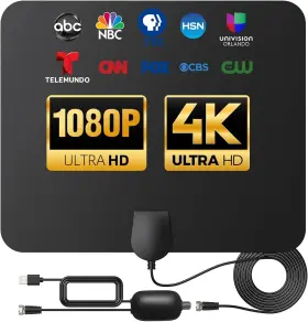 Am 726084039452 Tv Antenna Indoor Long Range 900 Miles Supports 4k 1080p Smart Outdoor 360