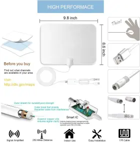 Digital Antenna 726084463264 4k Amplified Hd Tv Long 1000 Miles Range Support 1080p Fire T #3