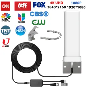 Dc9011165bk Donwell 6000mile Outdoor Tv Antenna Digital Hd 4k 1080p Amplified Signal 360 Waterproof