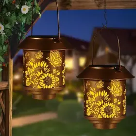 102-2p Doorkeer Hanging Solar Lanterns Outdoor Butterfly Sunflower 2pack #2