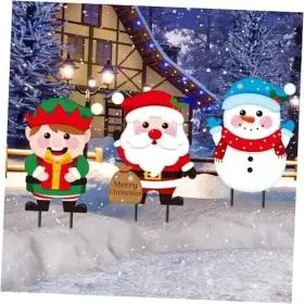 Ykh-0817-03 Drydiet 3 Pack Metal Christmas Yard Signs Decor Stakes Santa Snowman Elf