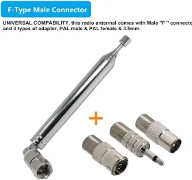 Electronic 445052160129 Fm Radio Antenna Indoor Telescopic 75 Ohm F Type Male Plug Connecto #3