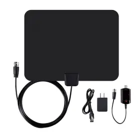 Edt201ant Ematic Ultra Thin Indoor Hdtv Antenna With Amplifier 50 Mile Range Black