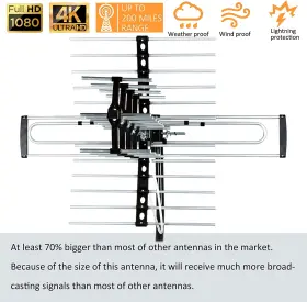 Five Star 313101659689 Outdoor Hdtv Antenna Up To 200 Mile Long Range Attic Or Roof Mount Tv #3