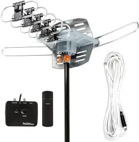 Five Star 445051029021 200 Mile Outdoor Tv Antenna Motorized Amplified Hdtv 1080p 4k 36db 360 Rotatio