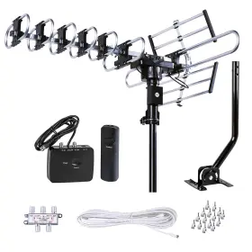 Five Star 840449112427 Outdoor Hd Tv Antenna Strongest Up To 200 Miles Long Range With Motorized 360