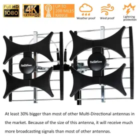 Five Star 840449119648 Multi-directional 4v Hdtv Amplified Antenna - Up To 200 Mile Range Uhf/vhf #2