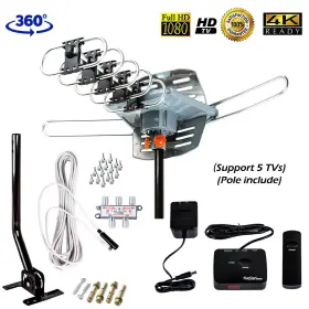 Fas-5809 Five Star Hdtv 1080p Outdoor Amplified Digital Antenna 360 Rotor Hd Tv Uhf Vhf Fm 150 Mile
