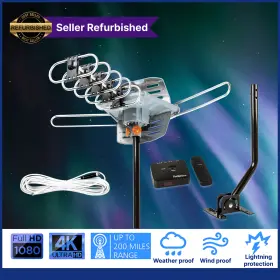 Fsa-5809 Five Star Hd Tv Antenna Pole Outdoor Amplified Digital 360 Rotor Uhf Vhf Fm 150 Mile