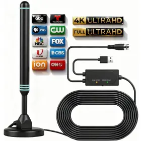 Intelbras 899298699569 Indoor Digital 4k 1080p Tv Antenna With Magnetic Base And 16.5 Ft Cable