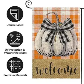 Sj003 Ke Rui Welcome Bow Pumpkin Orange Check Plaid Decor Double Sided Vertical Burlap #2