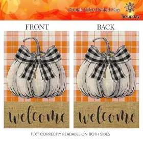 Sj003 Ke Rui Welcome Bow Pumpkin Orange Check Plaid Decor Double Sided Vertical Burlap #3