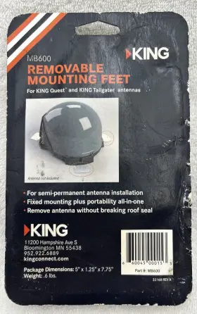 Mb600 King Tailgater And Quest Removable Roof Mount - Satellite Tv Antenna