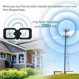 Matis 764965115277 Tv Antenna Amplified Hd Digital 200 Miles Long Range Support Smar #3