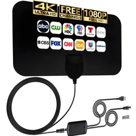Merryan 059718935390 4k Hd Amplified Digital Hdtv Indoor Antenna With Signal Booster - 360 Long Recep