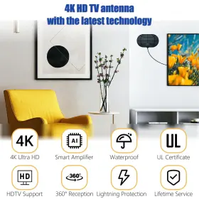 Merryan 059718935536 Indoor Tv Antenna - 4k Hd Amplified Digital Hdtv With Signal Booster #2