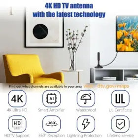 Merryan 059718935543 Tv Antenna With Magnetic Base - 4k Hd Digital Indoor Amplified H #3