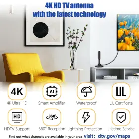 Merryan 059718935550 Tv Antenna With Magnetic Base - 4k Hd Digital Indoor Amplified H #2
