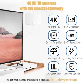 Merryan 059718935741 Tv Antenna Indoor For Local Channels - 4k Hd Amplified Digital Hdtv W #2