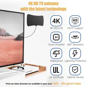 Merryan 059718935772 Tv Antenna Indoor For Local Channels - 4k Hd Amplified Digital Hdtv W #3