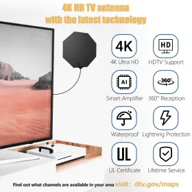 Merryan 059718935789 Tv Antenna Indoor For Local Channels - 4k Hd Amplified Digital Hdtv W #2