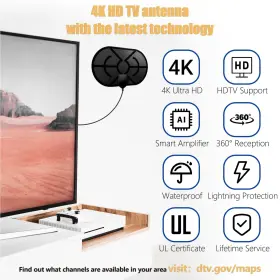 Merryan 059718935796 Tv Antenna Indoor For Local Channels - 4k Hd Amplified Digital Hdtv W #2