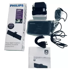 Philips 25mi Dtv Travel Antenna 25 Miles Range Foldable Hdtv Vhf Power Adapted Tested