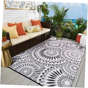 Santex 750955632244 Reversible Outdoor/indoor Plastic Straw Rugs Waterproof Portable Mat 8x10 Grey