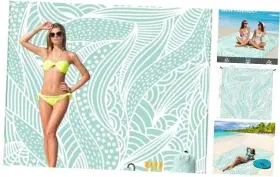Qy-bb-02 Wiishfiish Us Beach Blanket Waterproof Sandproof Mat 79 Inch X 83 4 Person Lbl-ripple