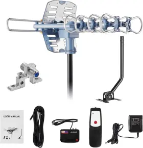 Limited1 Win Surplus Industrial 150 Miles Outdoor Tv Antenna Motorized Amplified Hd 1080p Vhf/uhf 360 Rotor