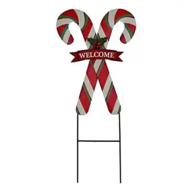 2072hm-ve Xinan Cftats Christmas Candy Cane Garden Stake Decor Metal Hanging Welcome Sign #2