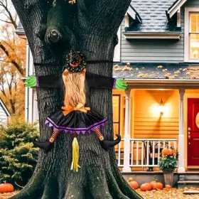 Ba01 Zhaoqing Minze Keji Youxiangongsi 67 Inch Large Crashing Witch Decorations Funny Into Tree Halloween #3