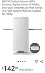 Antop AT-400BV Amplified Outdoor Indoor Hdtv Antenna. Fixed Price $120.00.