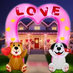 8FT Valentine's Day Inflatable Arch Bear Holds Heart, Dog Love, Led Lights. Fixed Price $102.28.